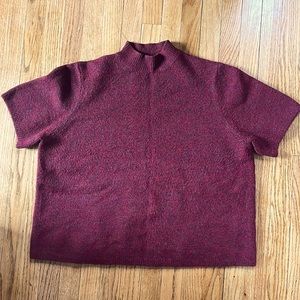 Ann Taylor Loft Mock-neck short sleeve burgundy sweater L petite